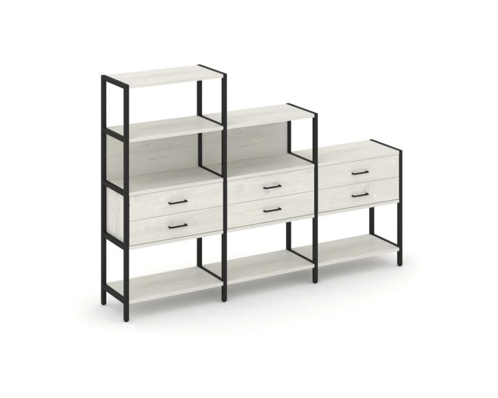 Трехсекционный стеллаж четырех/трех/двухярусный с ящиками 2730х400х1613 Шелф Систем / Shelf System