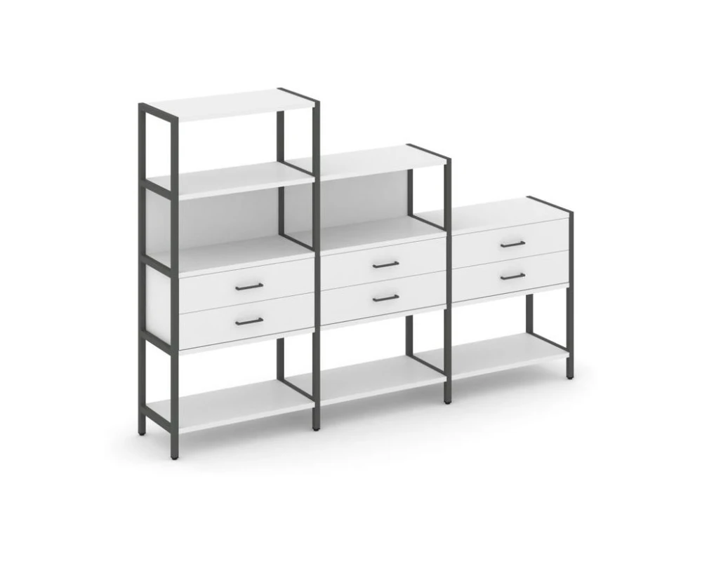 Трехсекционный стеллаж четырех/трех/двухярусный с ящиками 2730х400х1613 Шелф Систем / Shelf System