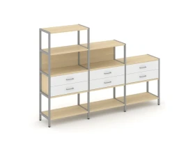 Трехсекционный стеллаж четырех/трех/двухярусный с ящиками 2730х400х1613 Шелф Систем / Shelf System images