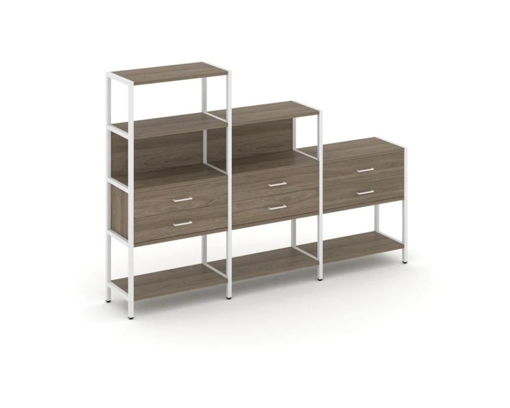 Трехсекционный стеллаж четырех/трех/двухярусный с ящиками 2730х400х1613 Шелф Систем / Shelf System