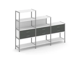 Трехсекционный стеллаж четырех/трех/двухярусный с ящиками 2730х400х1613 Шелф Систем / Shelf System images