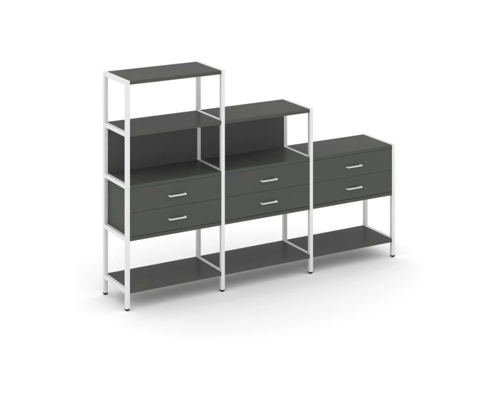 Трехсекционный стеллаж четырех/трех/двухярусный с ящиками 2730х400х1613 Шелф Систем / Shelf System