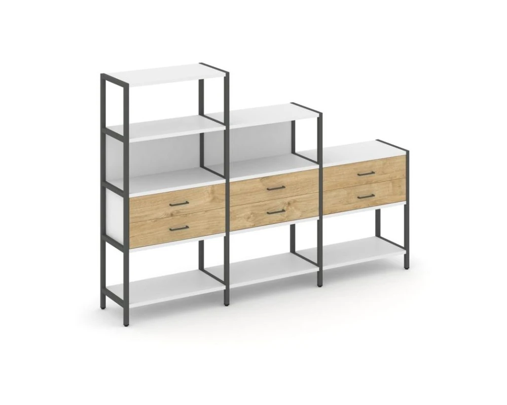 Трехсекционный стеллаж четырех/трех/двухярусный с ящиками 2730х400х1613 Шелф Систем / Shelf System