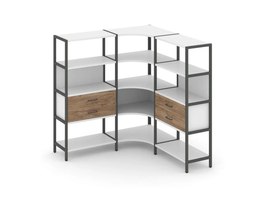 Трехсекционный угловой стеллаж четырехярусный с ящиками 1590х1590х1613 Шелф Систем / Shelf System
