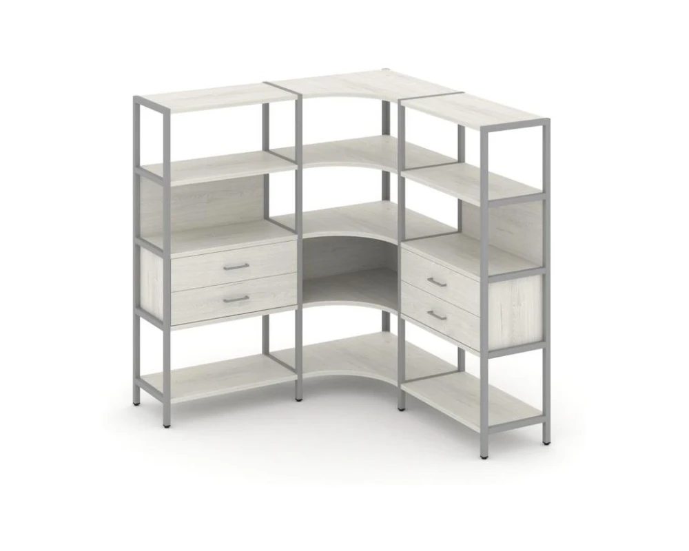 Трехсекционный угловой стеллаж четырехярусный с ящиками 1590х1590х1613 Шелф Систем / Shelf System