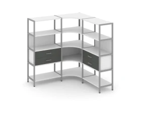 Трехсекционный угловой стеллаж четырехярусный с ящиками 1590х1590х1613 Шелф Систем / Shelf System images