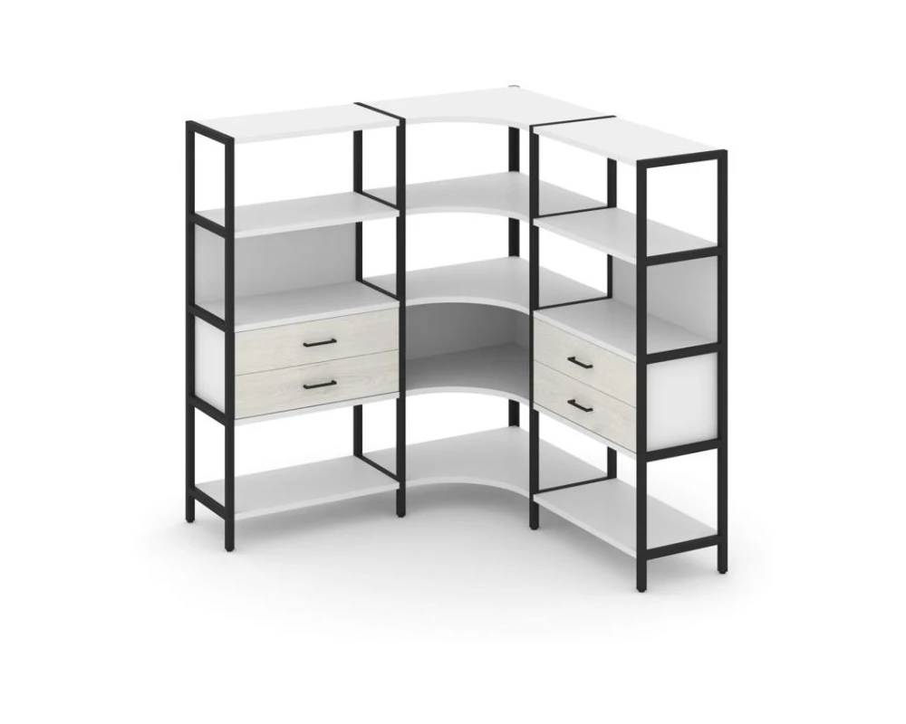 Трехсекционный угловой стеллаж четырехярусный с ящиками 1590х1590х1613 Шелф Систем / Shelf System