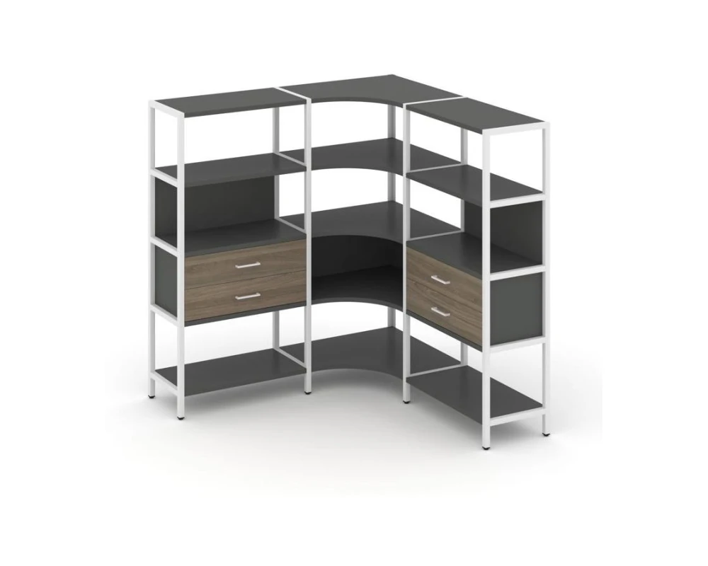 Трехсекционный угловой стеллаж четырехярусный с ящиками 1590х1590х1613 Шелф Систем / Shelf System