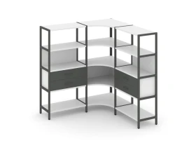 Трехсекционный угловой стеллаж четырехярусный с ящиками 1590х1590х1613 Шелф Систем / Shelf System images