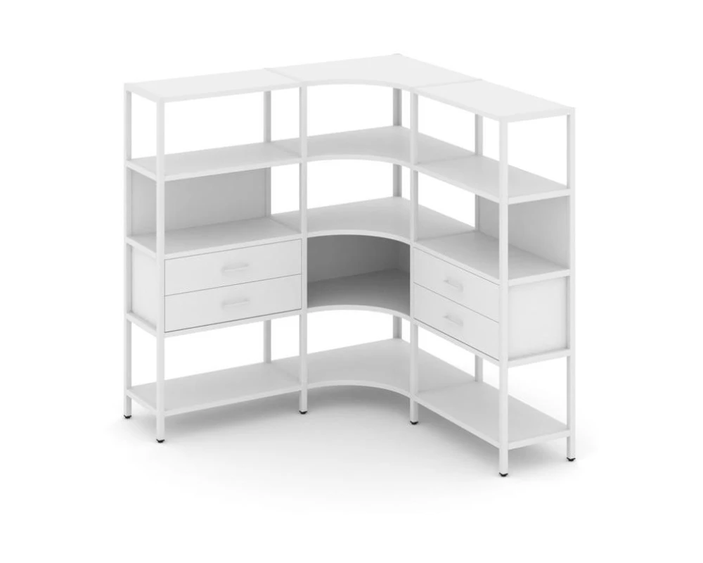 Трехсекционный угловой стеллаж четырехярусный с ящиками 1590х1590х1613 Шелф Систем / Shelf System