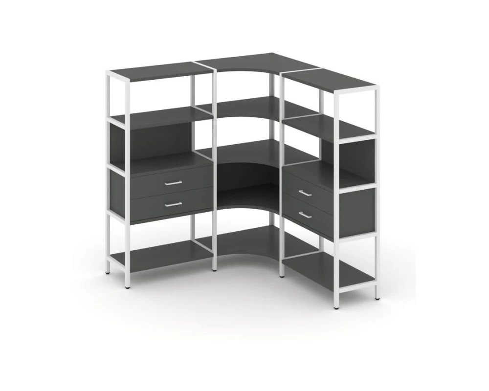 Трехсекционный угловой стеллаж четырехярусный с ящиками 1590х1590х1613 Шелф Систем / Shelf System