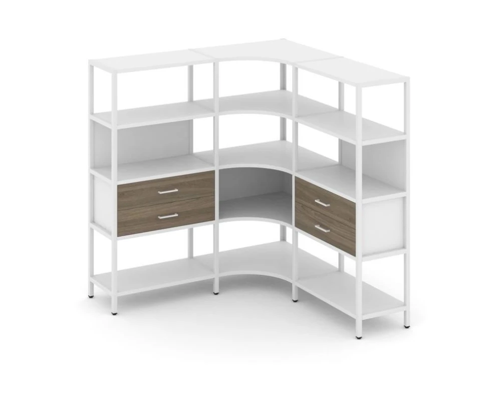 Трехсекционный угловой стеллаж четырехярусный с ящиками 1590х1590х1613 Шелф Систем / Shelf System