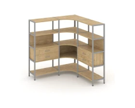 Трехсекционный угловой стеллаж четырехярусный с ящиками 1590х1590х1613 Шелф Систем / Shelf System images