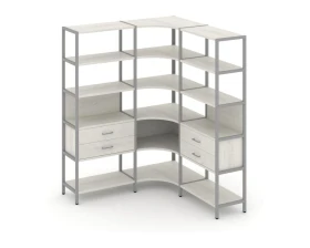 Трехсекционный угловой стеллаж пятиярусный с ящиками 1590х1590х1980 Шелф Систем / Shelf System images