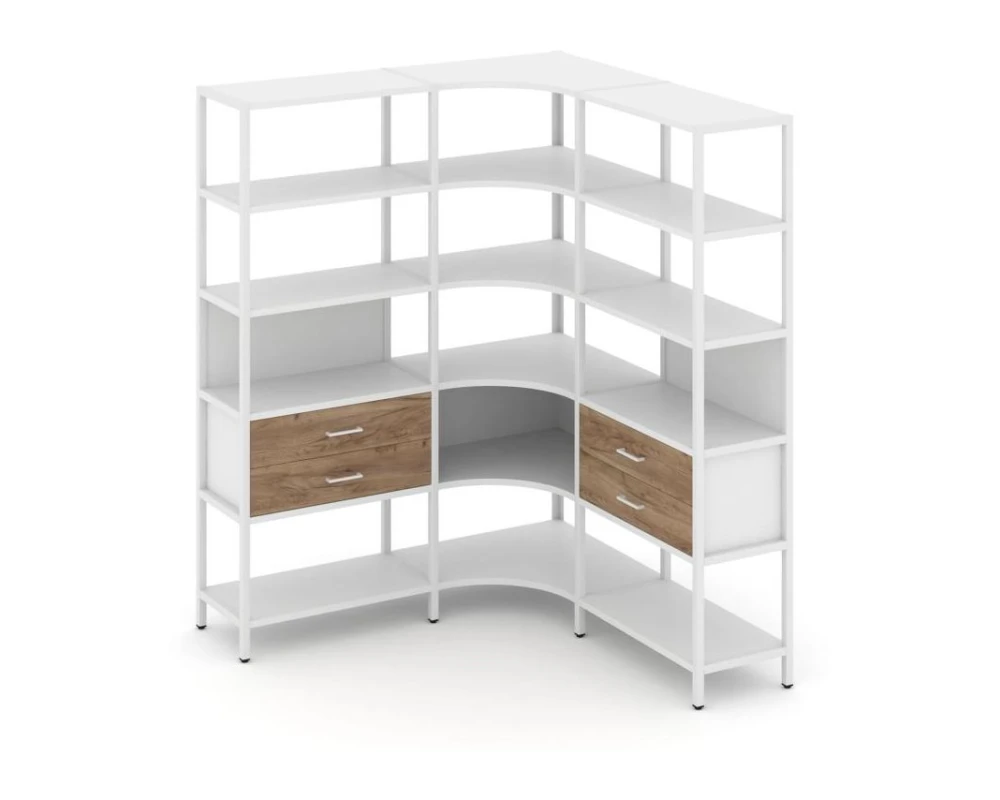 Трехсекционный угловой стеллаж пятиярусный с ящиками 1590х1590х1980 Шелф Систем / Shelf System