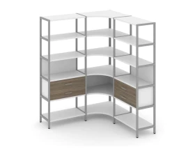 Трехсекционный угловой стеллаж пятиярусный с ящиками 1590х1590х1980 Шелф Систем / Shelf System images