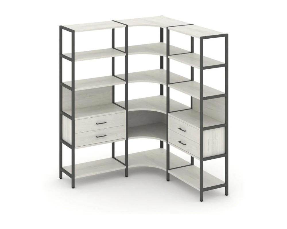 Трехсекционный угловой стеллаж пятиярусный с ящиками 1590х1590х1980 Шелф Систем / Shelf System