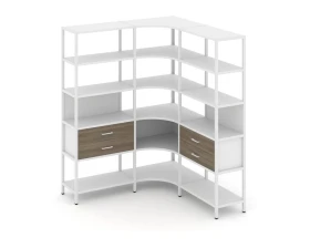 Трехсекционный угловой стеллаж пятиярусный с ящиками 1590х1590х1980 Шелф Систем / Shelf System images