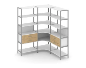 Трехсекционный угловой стеллаж пятиярусный с ящиками 1590х1590х1980 Шелф Систем / Shelf System images