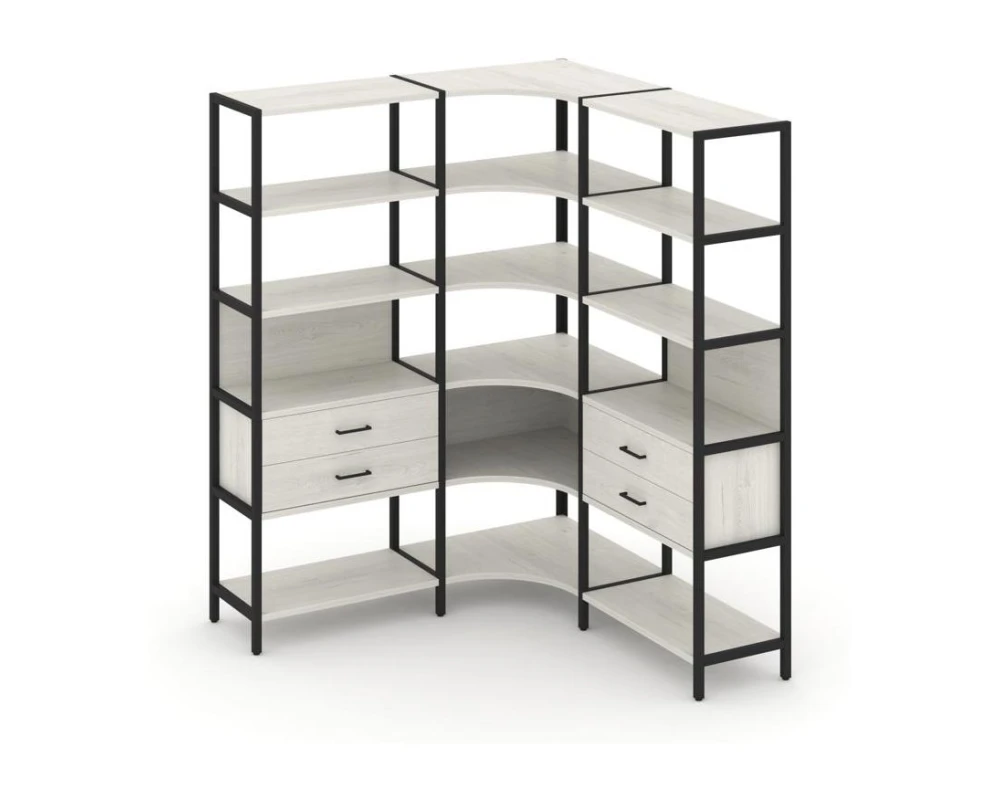 Трехсекционный угловой стеллаж пятиярусный с ящиками 1590х1590х1980 Шелф Систем / Shelf System