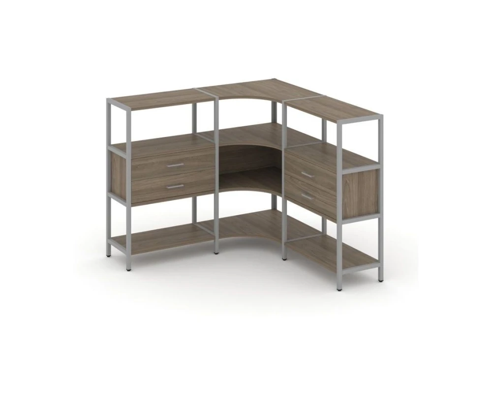 Трехсекционный угловой стеллаж трехярусный с ящиками 1590х1590х1246 Шелф Систем / Shelf System