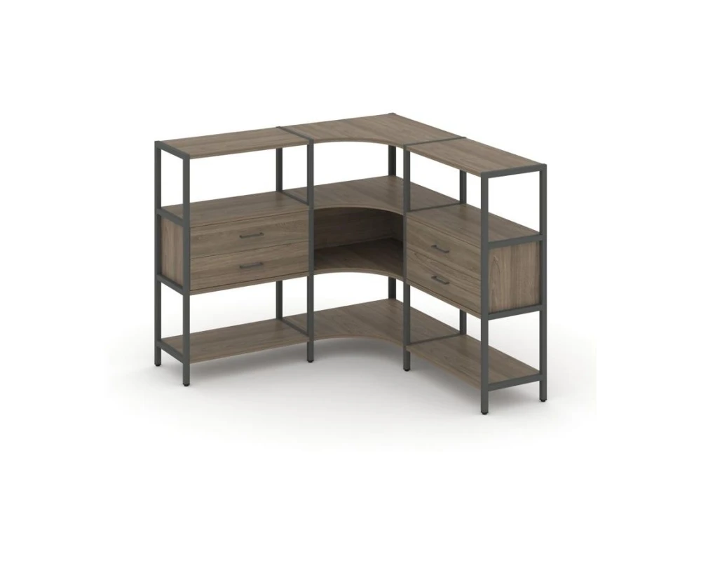 Трехсекционный угловой стеллаж трехярусный с ящиками 1590х1590х1246 Шелф Систем / Shelf System