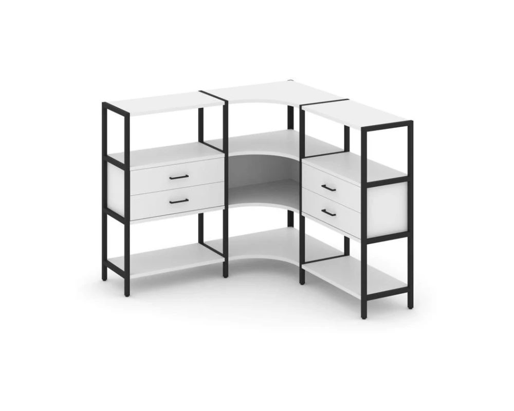 Трехсекционный угловой стеллаж трехярусный с ящиками 1590х1590х1246 Шелф Систем / Shelf System