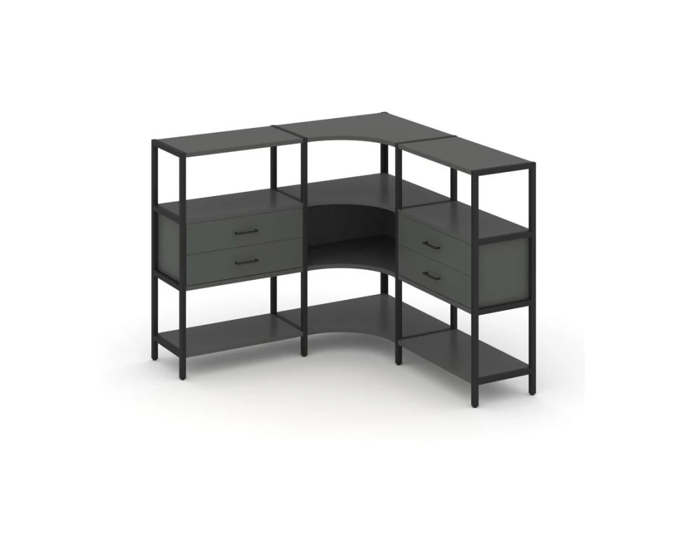 Трехсекционный угловой стеллаж трехярусный с ящиками 1590х1590х1246 Шелф Систем / Shelf System
