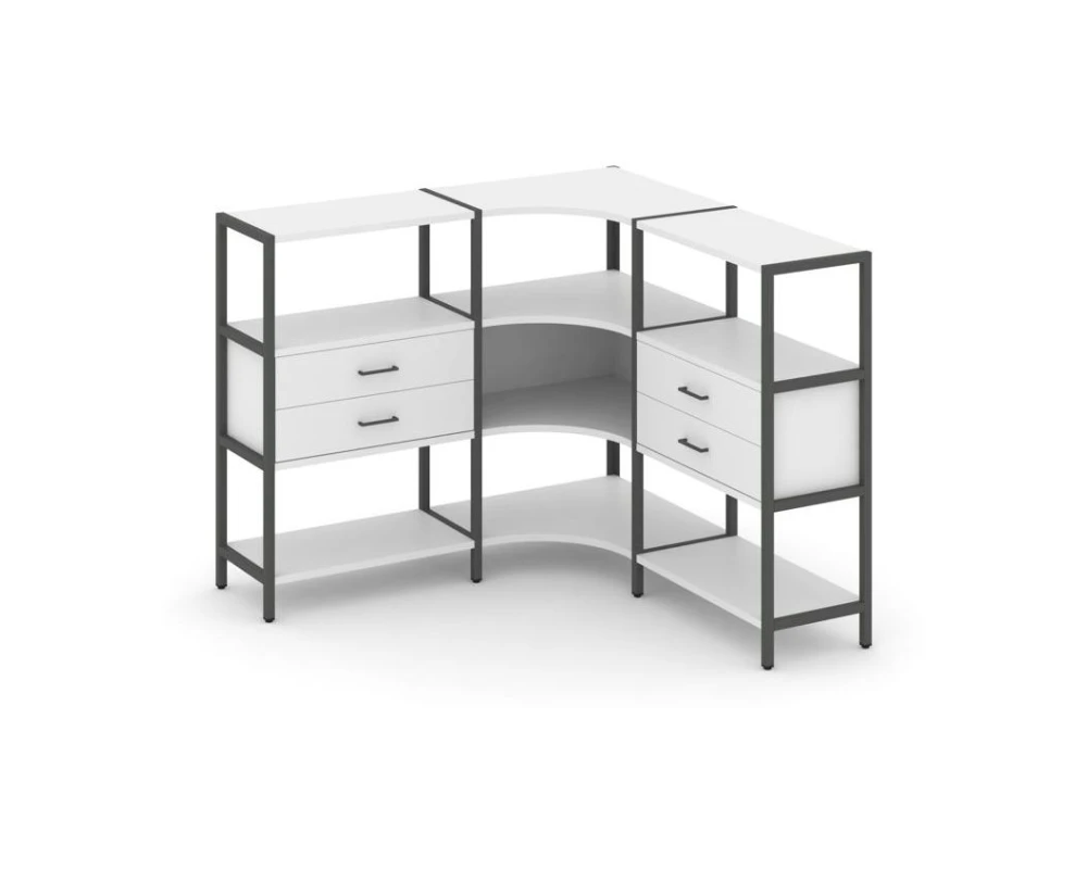 Трехсекционный угловой стеллаж трехярусный с ящиками 1590х1590х1246 Шелф Систем / Shelf System