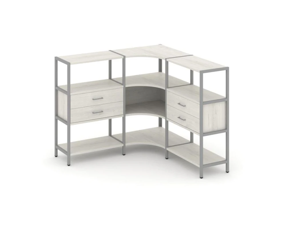 Трехсекционный угловой стеллаж трехярусный с ящиками 1590х1590х1246 Шелф Систем / Shelf System