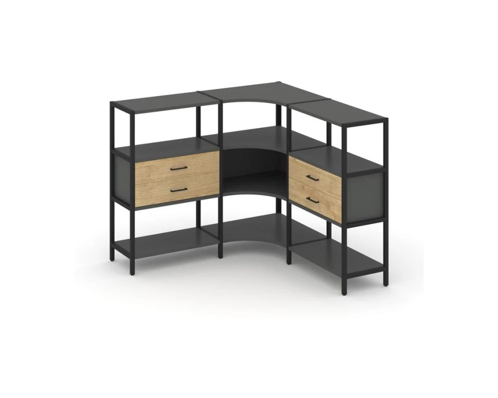 Трехсекционный угловой стеллаж трехярусный с ящиками 1590х1590х1246 Шелф Систем / Shelf System