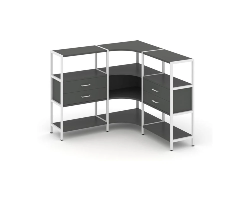 Трехсекционный угловой стеллаж трехярусный с ящиками 1590х1590х1246 Шелф Систем / Shelf System
