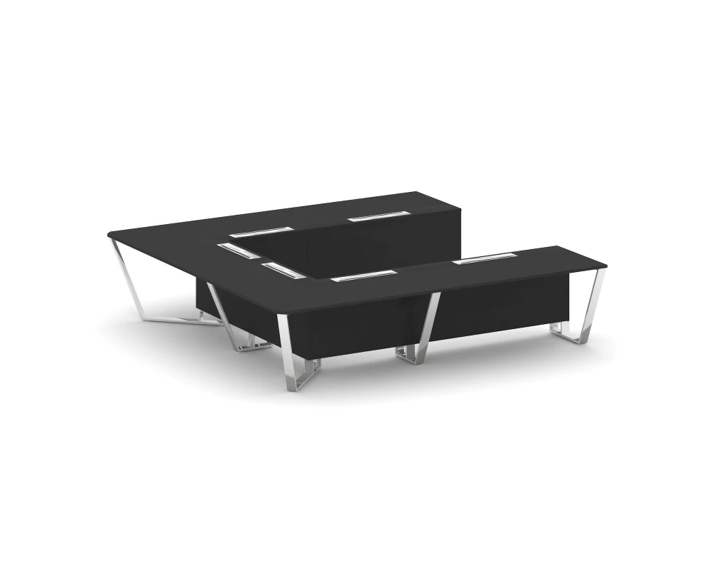 Стол переговорный П-образный Пластик Феникс/нерж. сталь 3200x3200x750 Стил Мит / Steel Meet