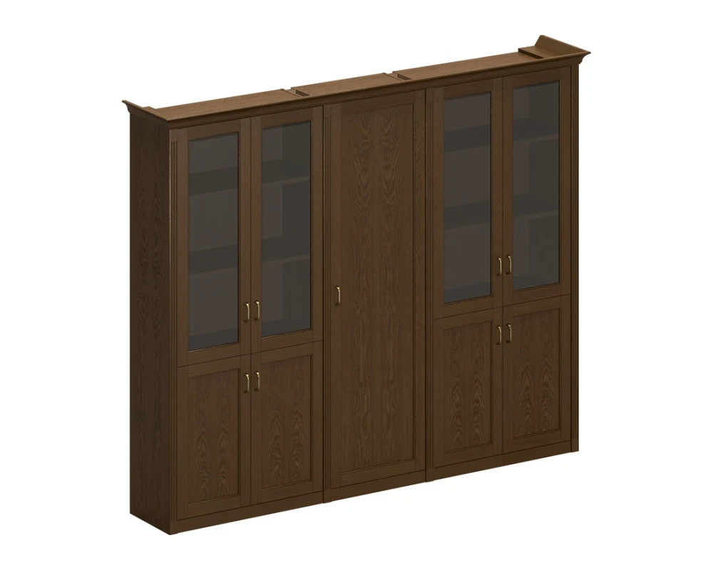 Шкаф высокий комбинированный (2 для документов со стеклянными дверями + узкий для одежды) Perseo