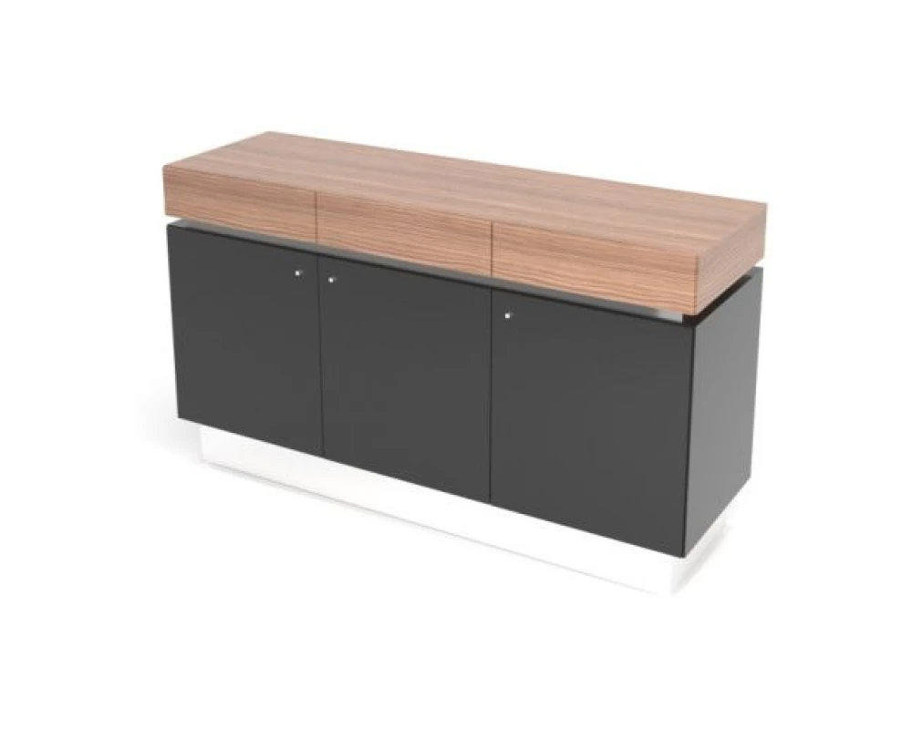 Греденция для фригобара new 165х51х95 (3 ящика) Trevizo Орех каналетто/Черный глянец