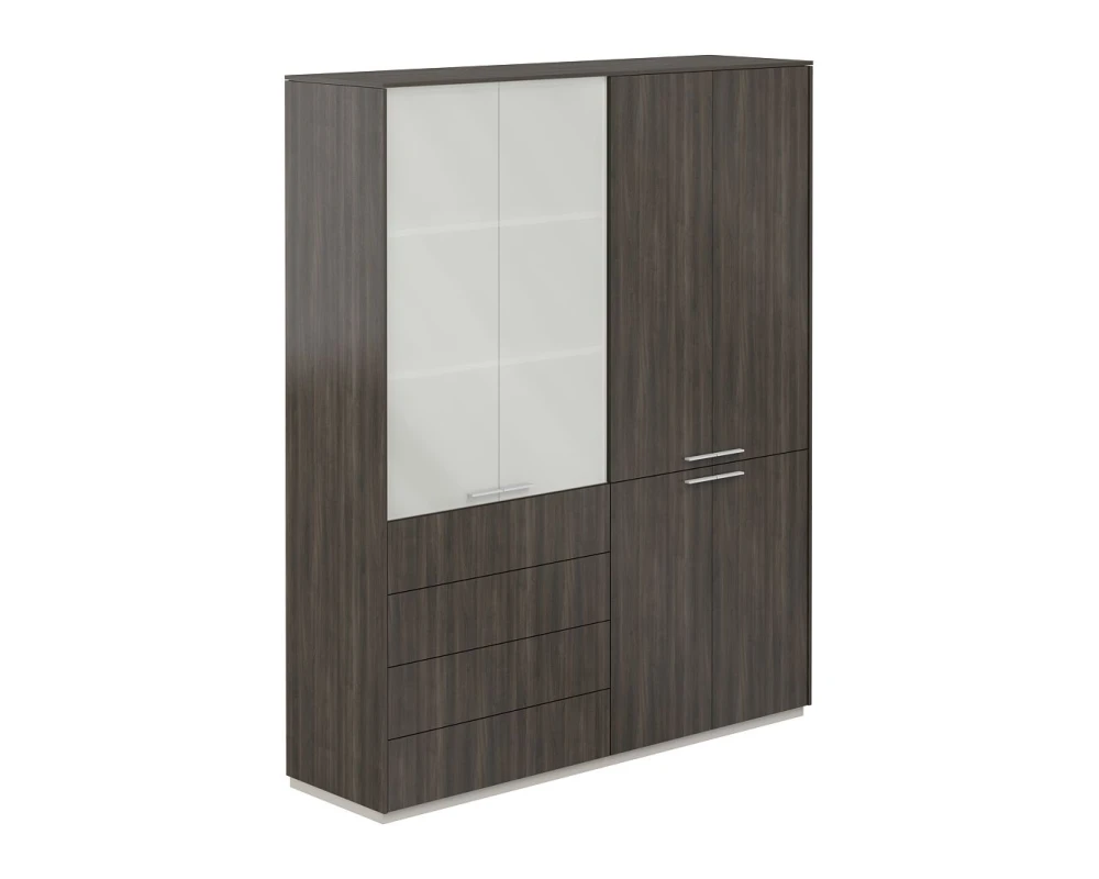 Шкаф высокий + Шкаф высокий со стеклом мат., 4 ящ. Атлас / Atlas Брэнсон трюфель