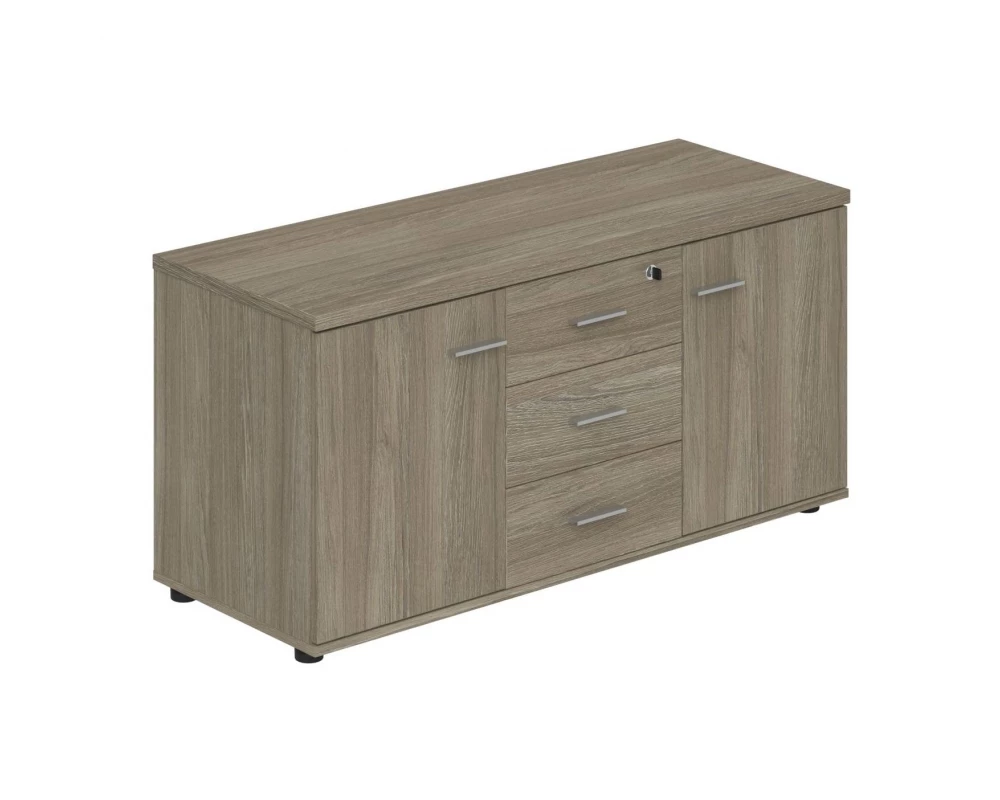 Тумба опорная (мобильная) с 3-мя ящиками + замок и 2-мя распашными фасадами Wing Дуб темный