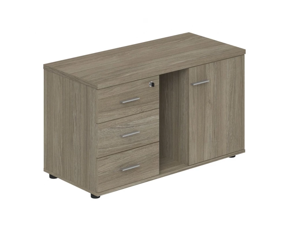 Тумба опорная (мобильная) с 3-мя ящиками + замок, распашным фасадом и нишей, левая Wing Дуб темный