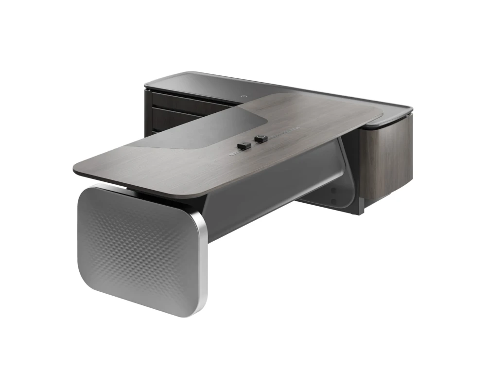 Стол руководителя на опорной сервисной тумбе - левый 2880x2240x750-1150 Atlas (Sun)