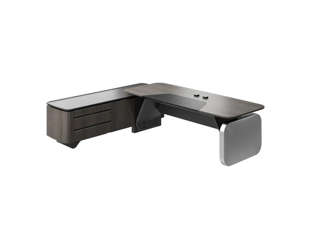 Стол руководителя на опорной сервисной тумбе - левый 2880x2240x750-1150 Atlas (Sun)